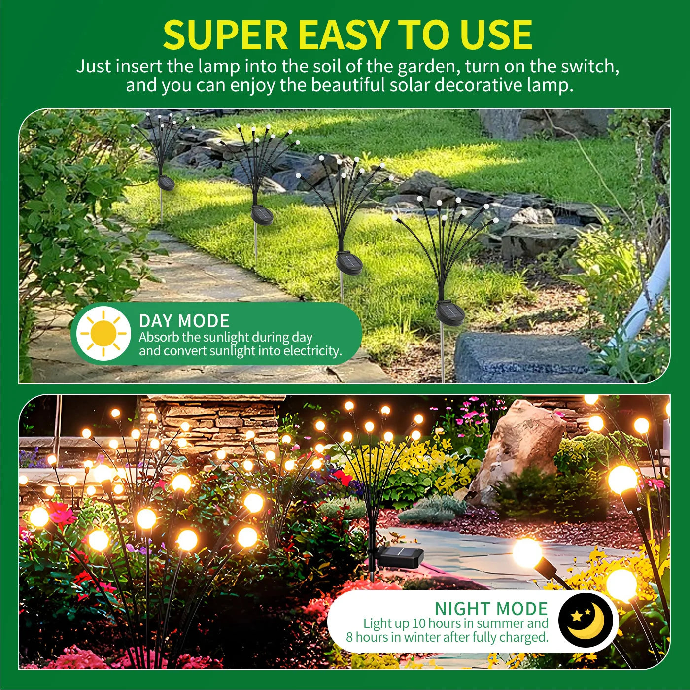 Solar Firefly Lights 8 Head LED Outdoor Garden Pathway Decor