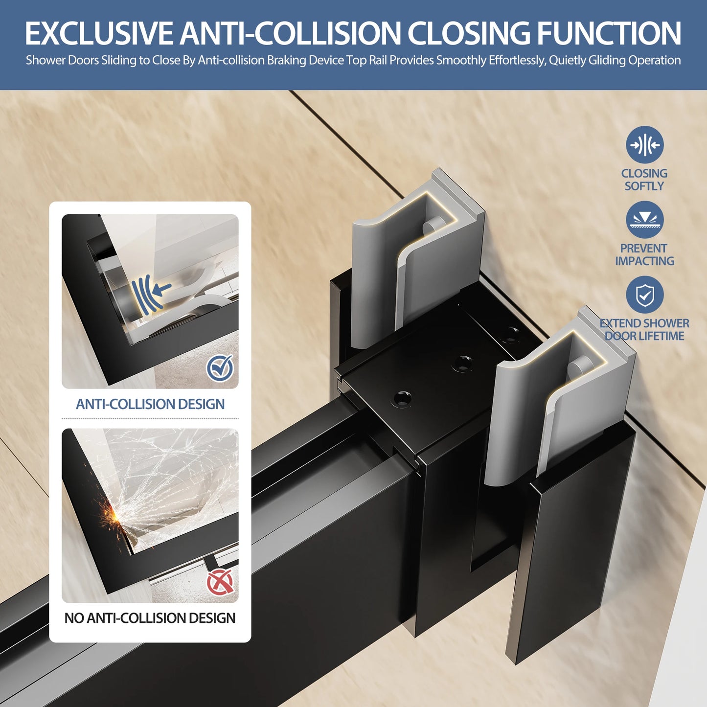 Sh.Kl Frameless Double Sliding Shower Door With Tempered Glass