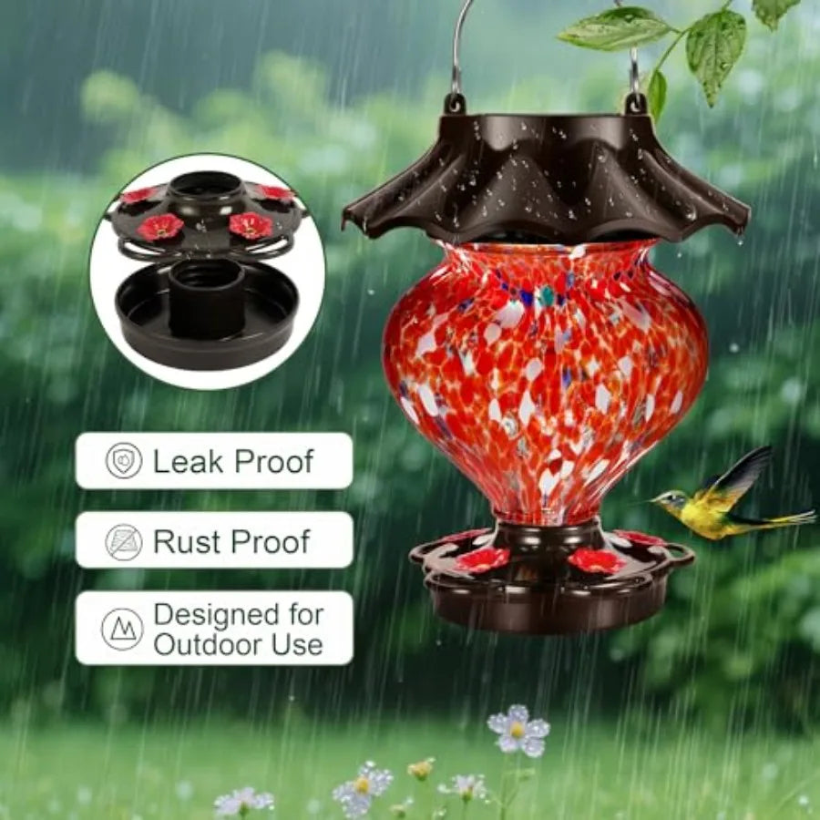 SHXI Solar Hummingbird Feeder Outdoor Hanging Heart-Shaped Glass