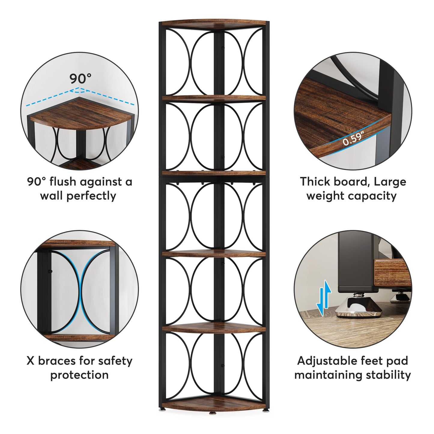 Tribesigns Six Tier Corner Bookshelf Storage Rack Shelving Unit