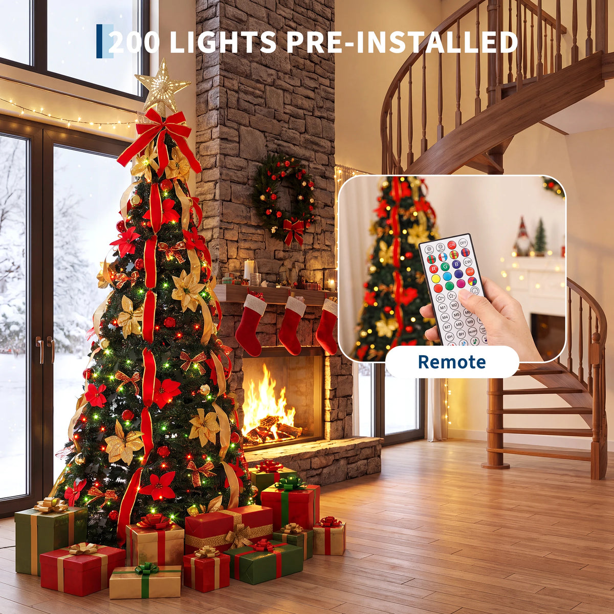 HiMISS Pre Lit Pop Up Christmas Tree With Projection Star topper