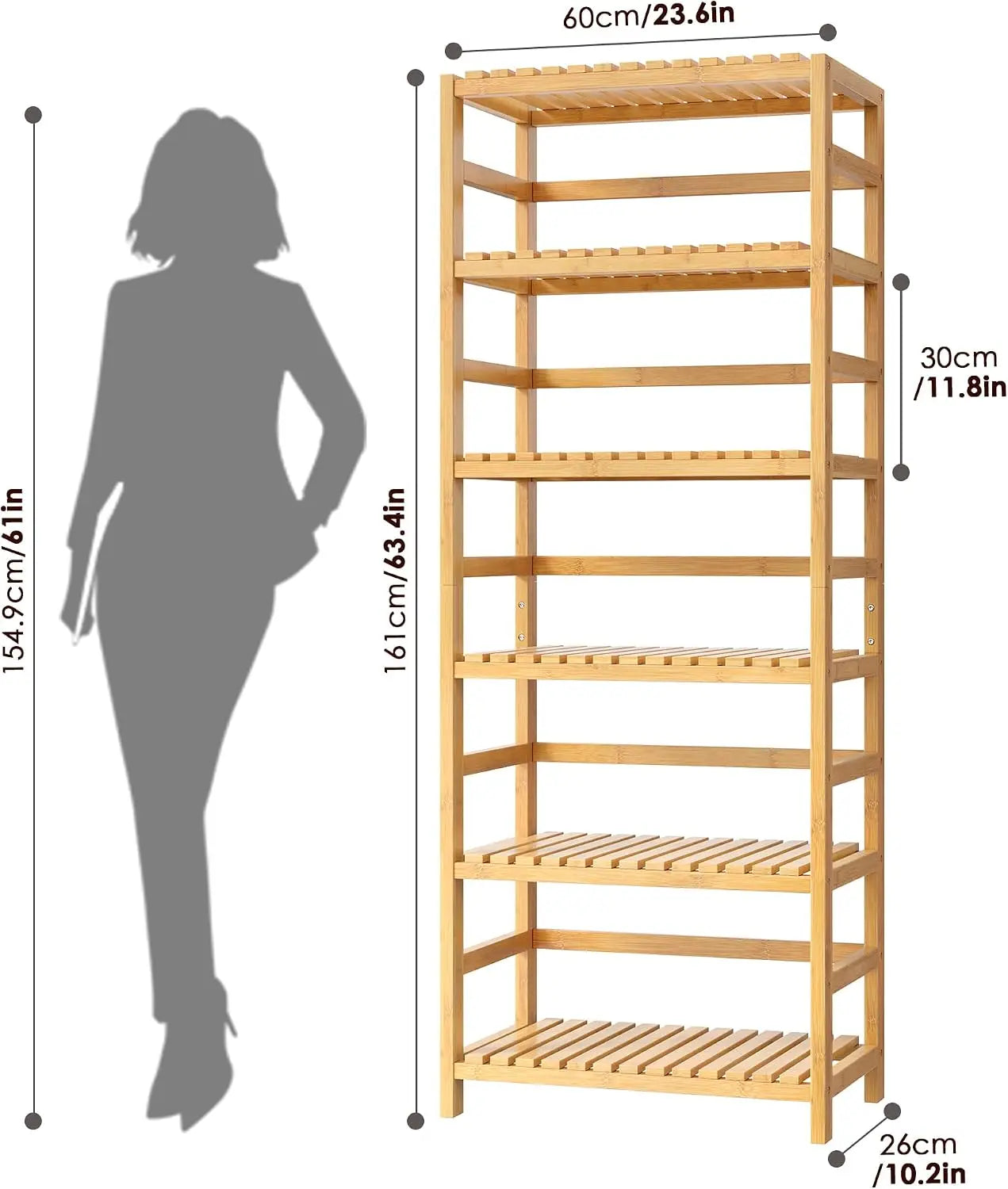 Six Tier Bamboo Shelf Freestanding Storage Unit For Home Office