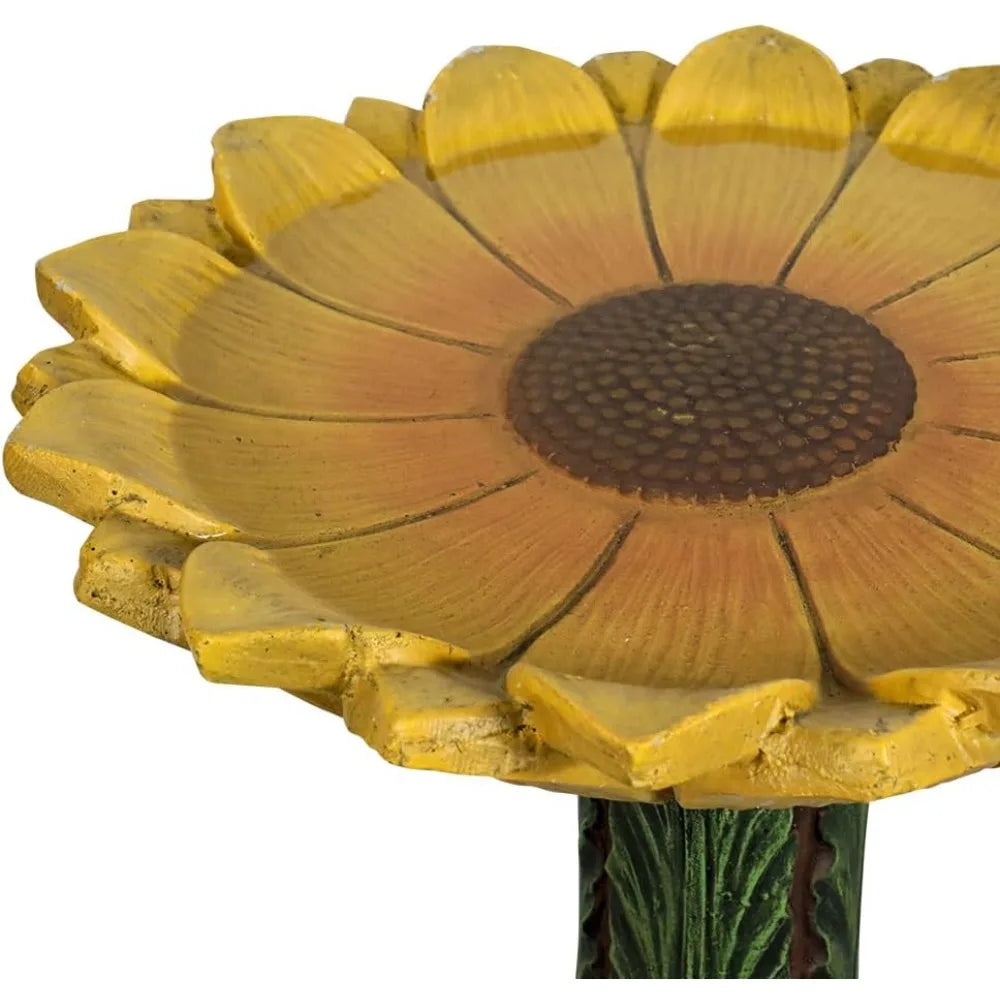 Concrete Outdoor Bird Bath With Sunflower Bowl And Leaf Pedestal
