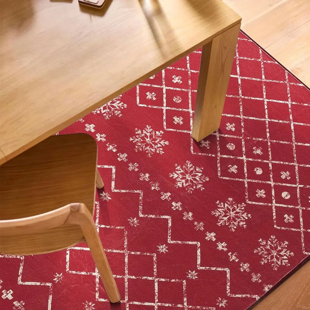Christmas Geometric Rug Washable Non Slip Living Room Bedroom