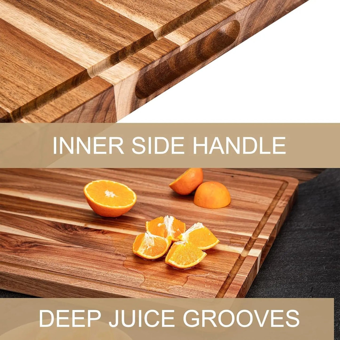 TWISTER.CK Wood Cutting Board With Juice Groove And Reversible Handle