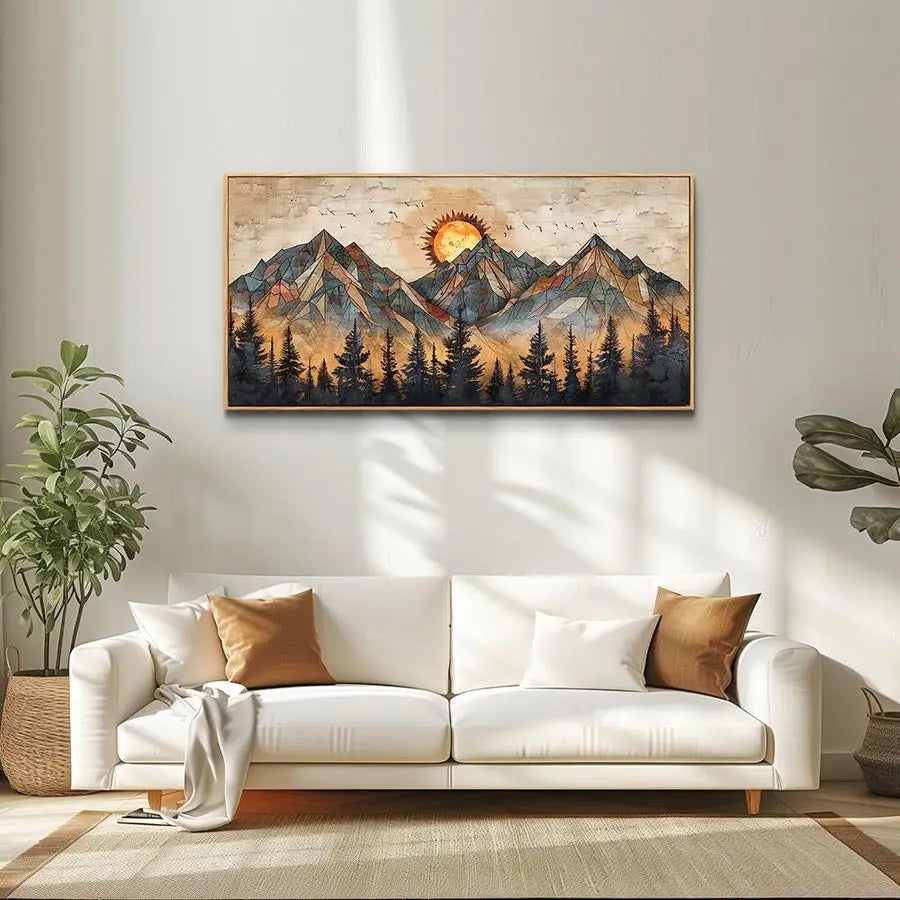 Abstract Mountain Landscape Wood Framed Wall Art Canvas