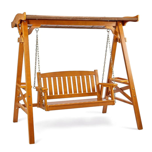 HUANZHUANG Waterproof Outdoor Porch Swing With Canopy Stand Cup Holder