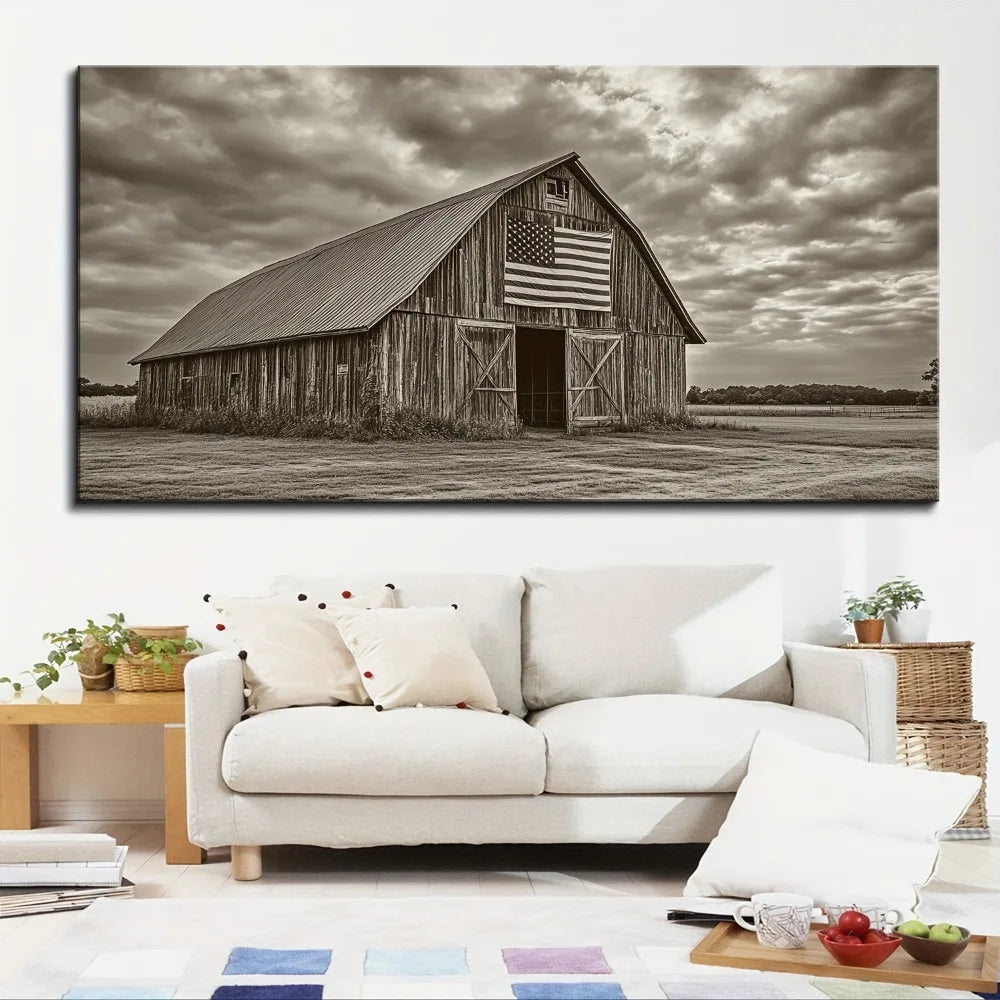 Rustic Pine Picture Frame With American Flag Poster