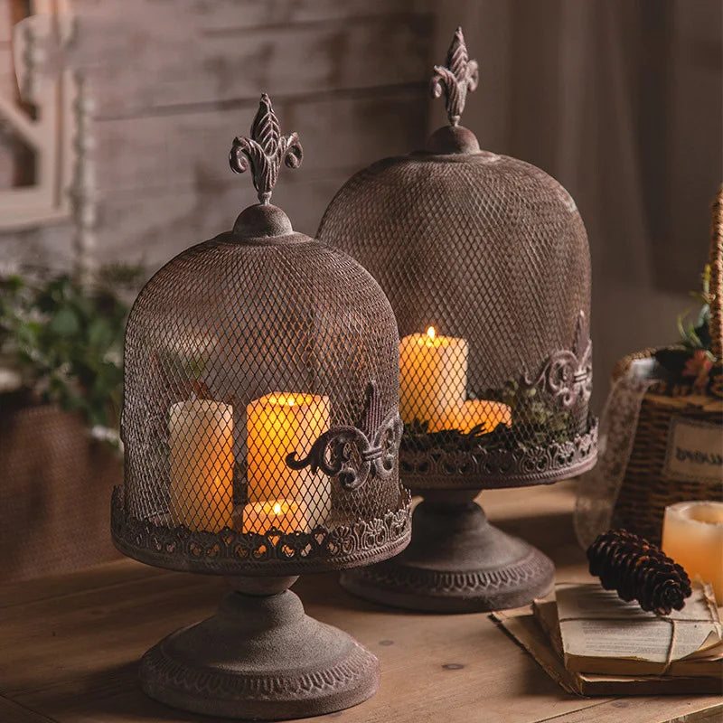 Birdcage Iron Candle Holder For Home Garden Decor Tray