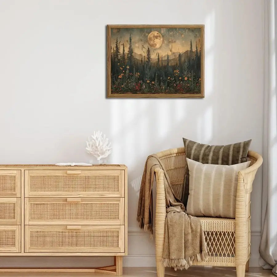Nature Forest Art Dark Moon Landscape Painting Wall Decor 3D