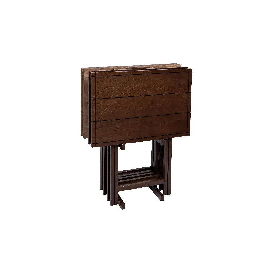 Mainstays Farmhouse Folding TV Tray Table Set with Storage Rack