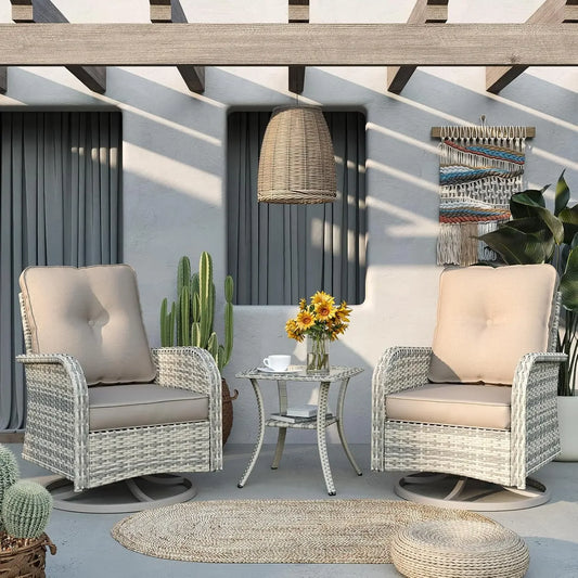 Patio Rocking Swivel Chair With Glass Side Table Outdoor Wicker Set