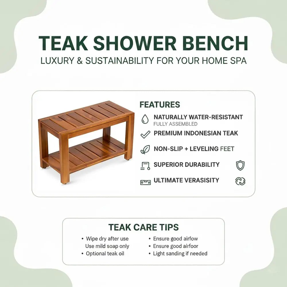 Teak Shower Bench With Shelf