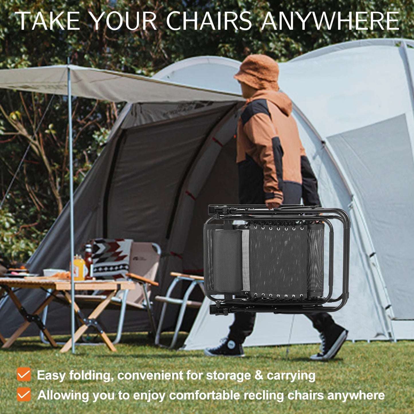 JHK Zero Gravity Portable Recliner With Cup Holders