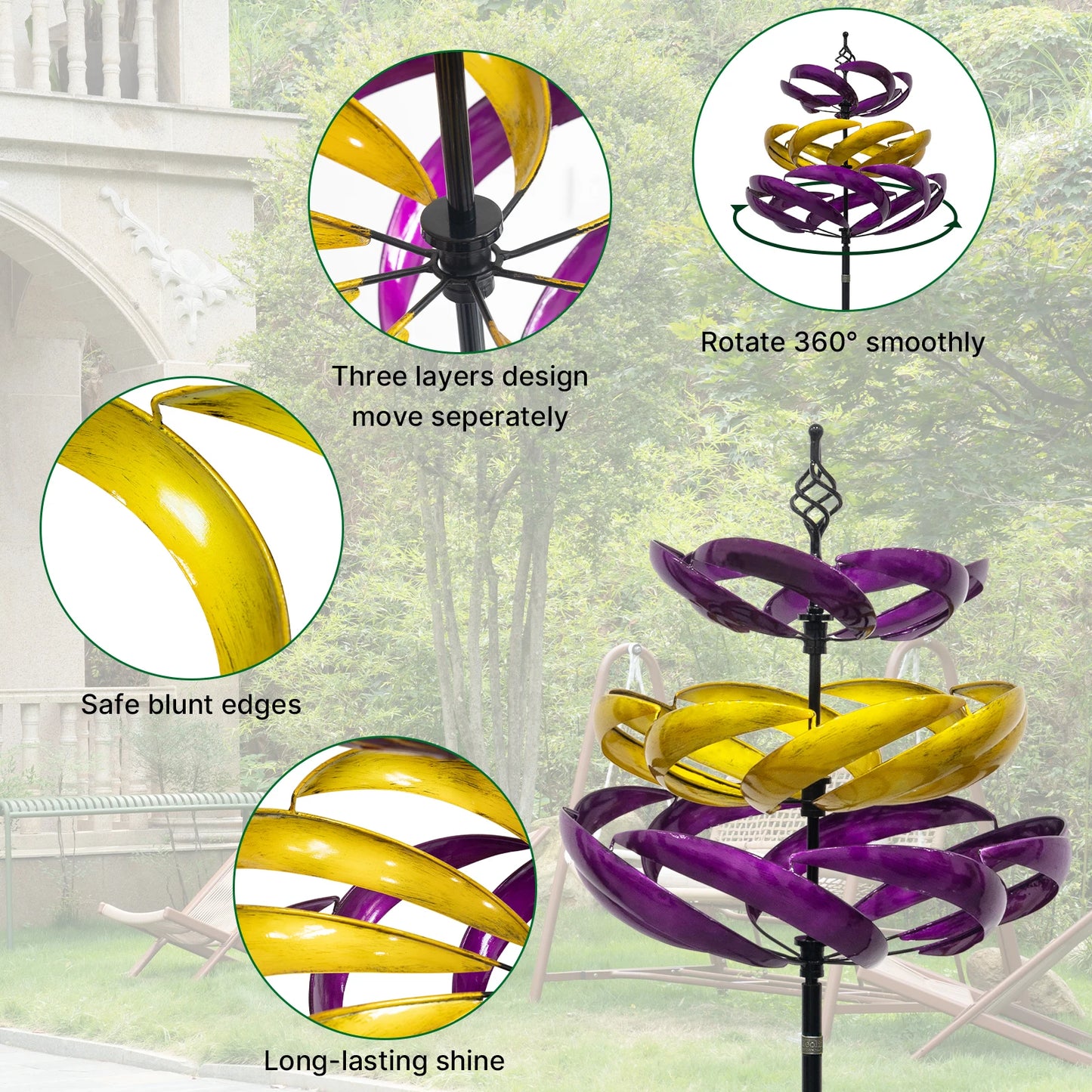 Wind Spinners Outdoor Metal Kinetic Yard Art Garden Decoration
