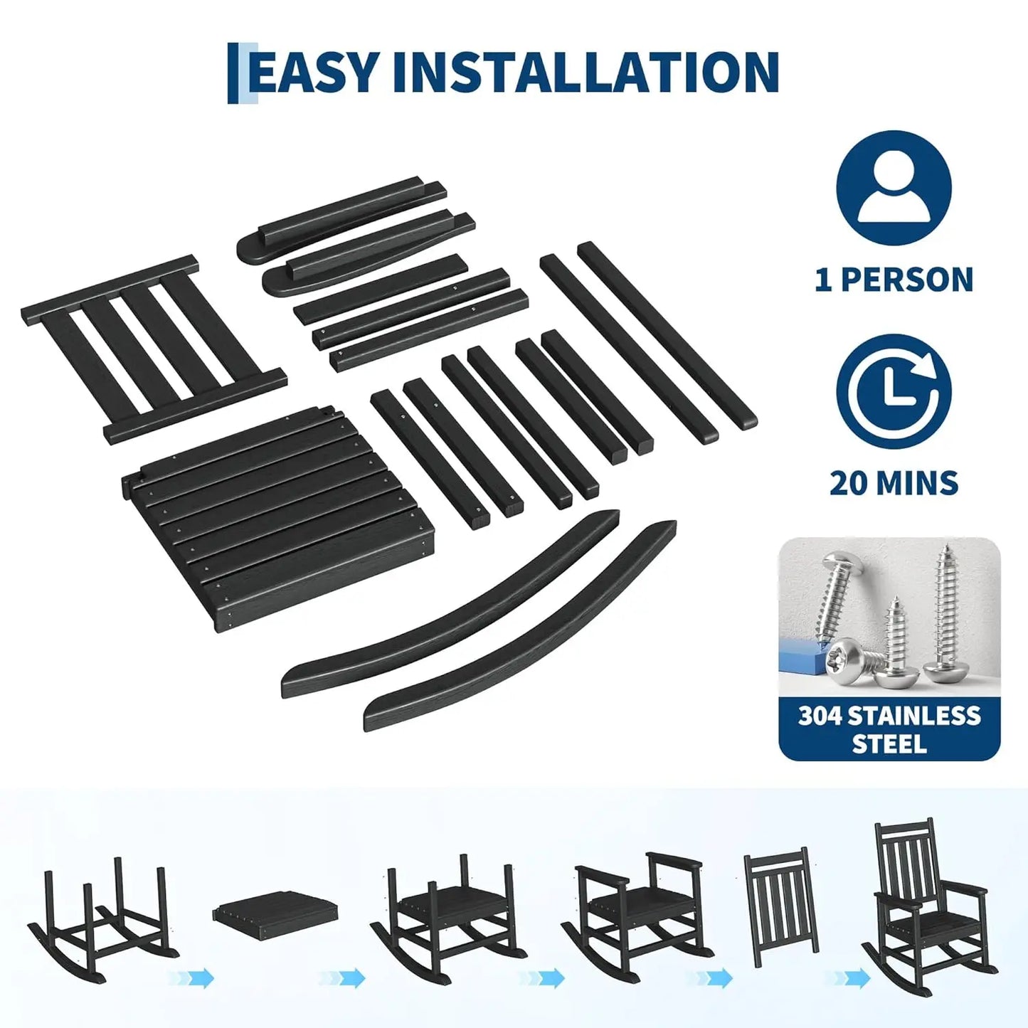 HDPE High Back Rocking Chair Set With Side Table Patio