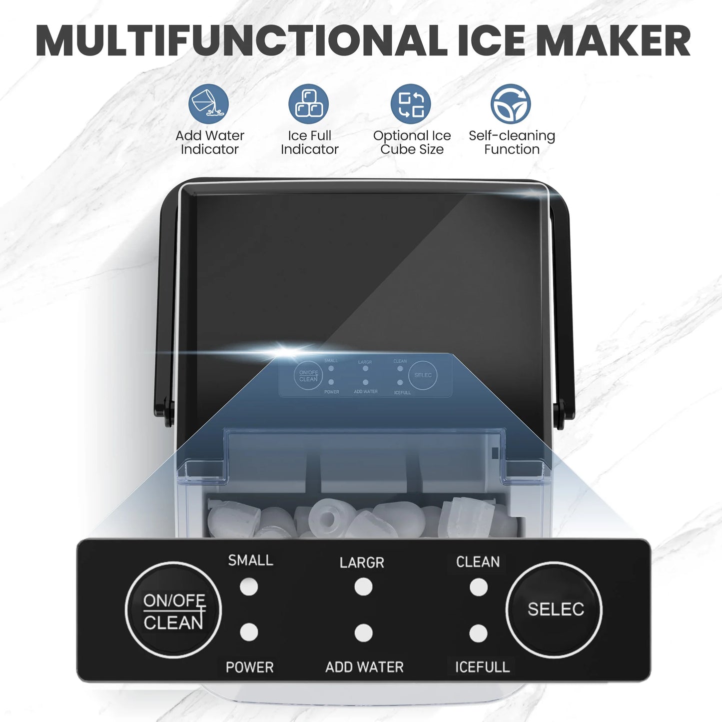 Portable Countertop Ice Maker With Self Cleaning 9 Bullet Ice Cubes