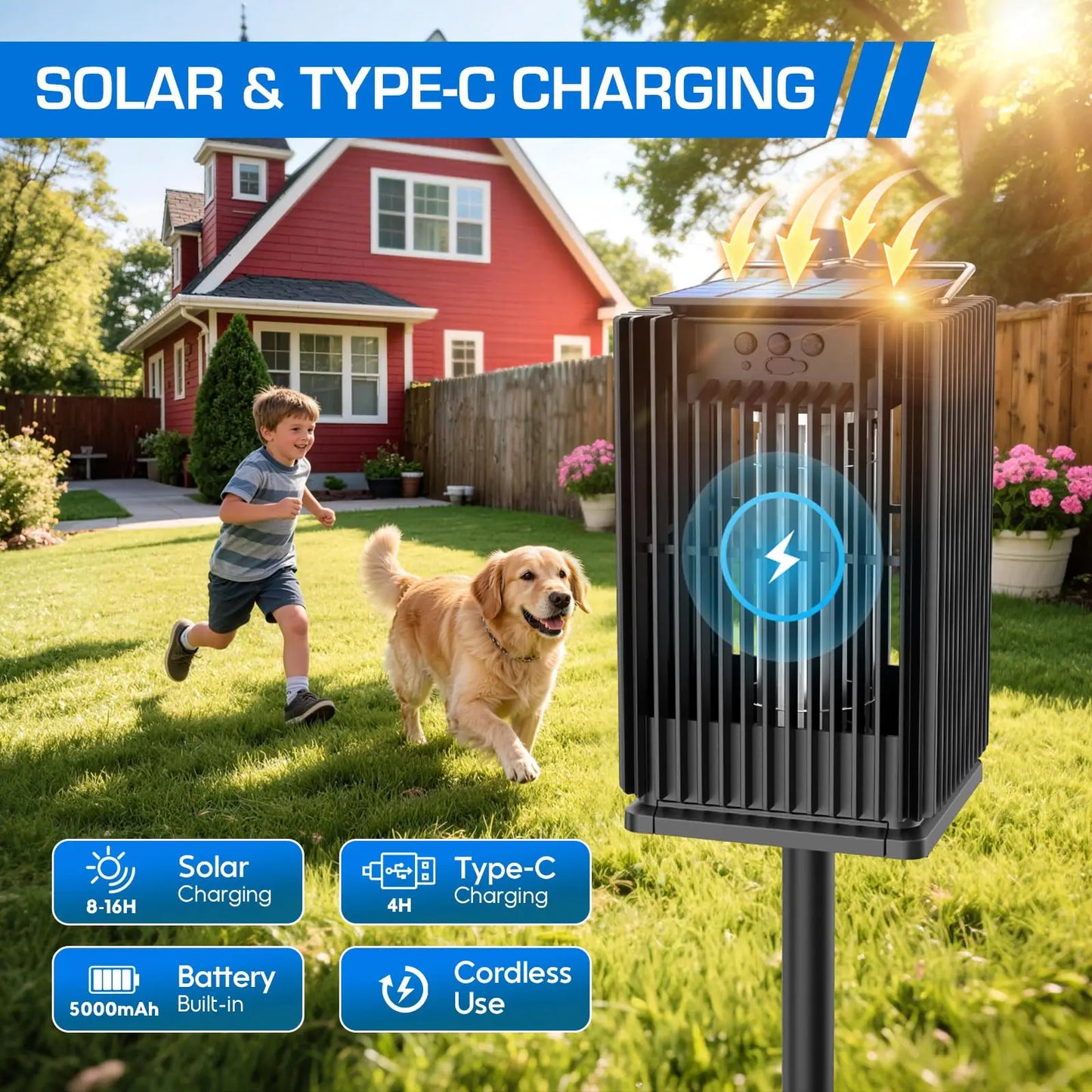 Solar Bug Zapper Outdoor Mosquito Zapper Cordless Waterproof Ground Bracket
