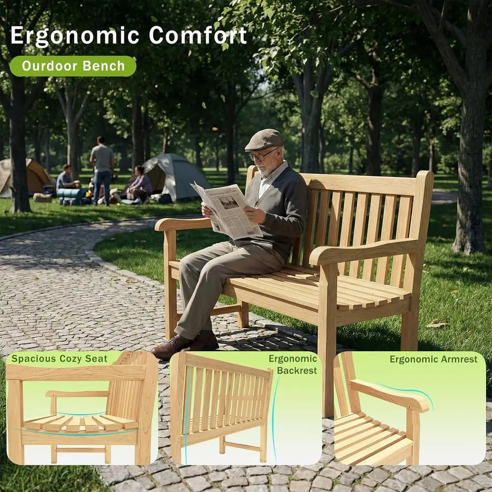 OTSUN Teak Outdoor Bench For Two All Weather Durable