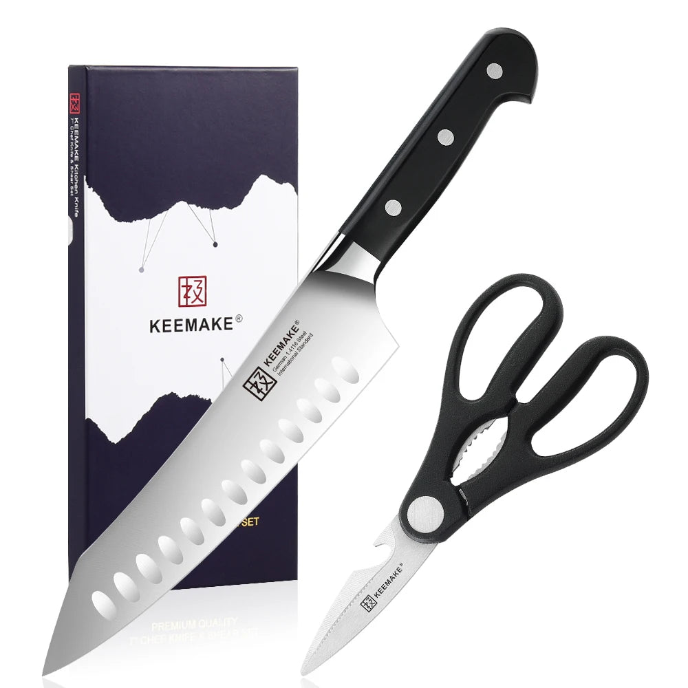 KEEMAKE Japanese Santoku Chef Knife Set with Kitchen Scissors