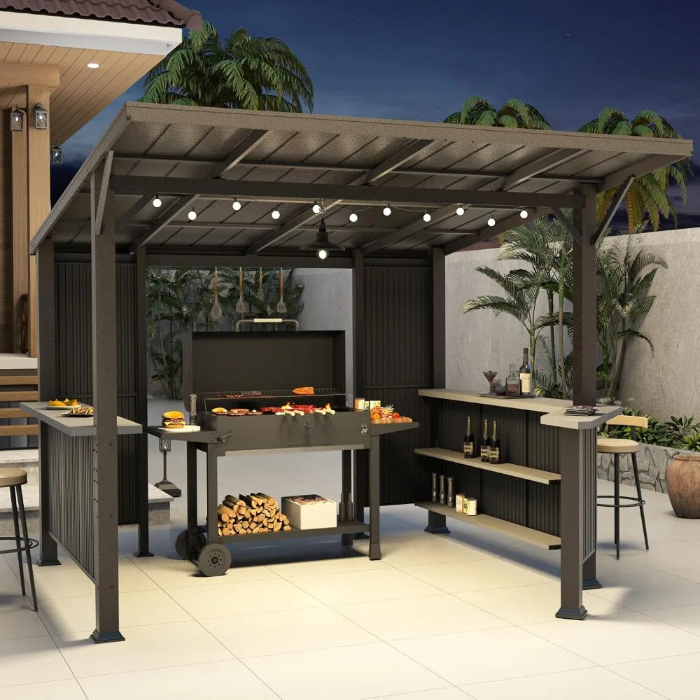Hardtop Grill Gazebo Outdoor BBQ Shelter With Storage Shelves