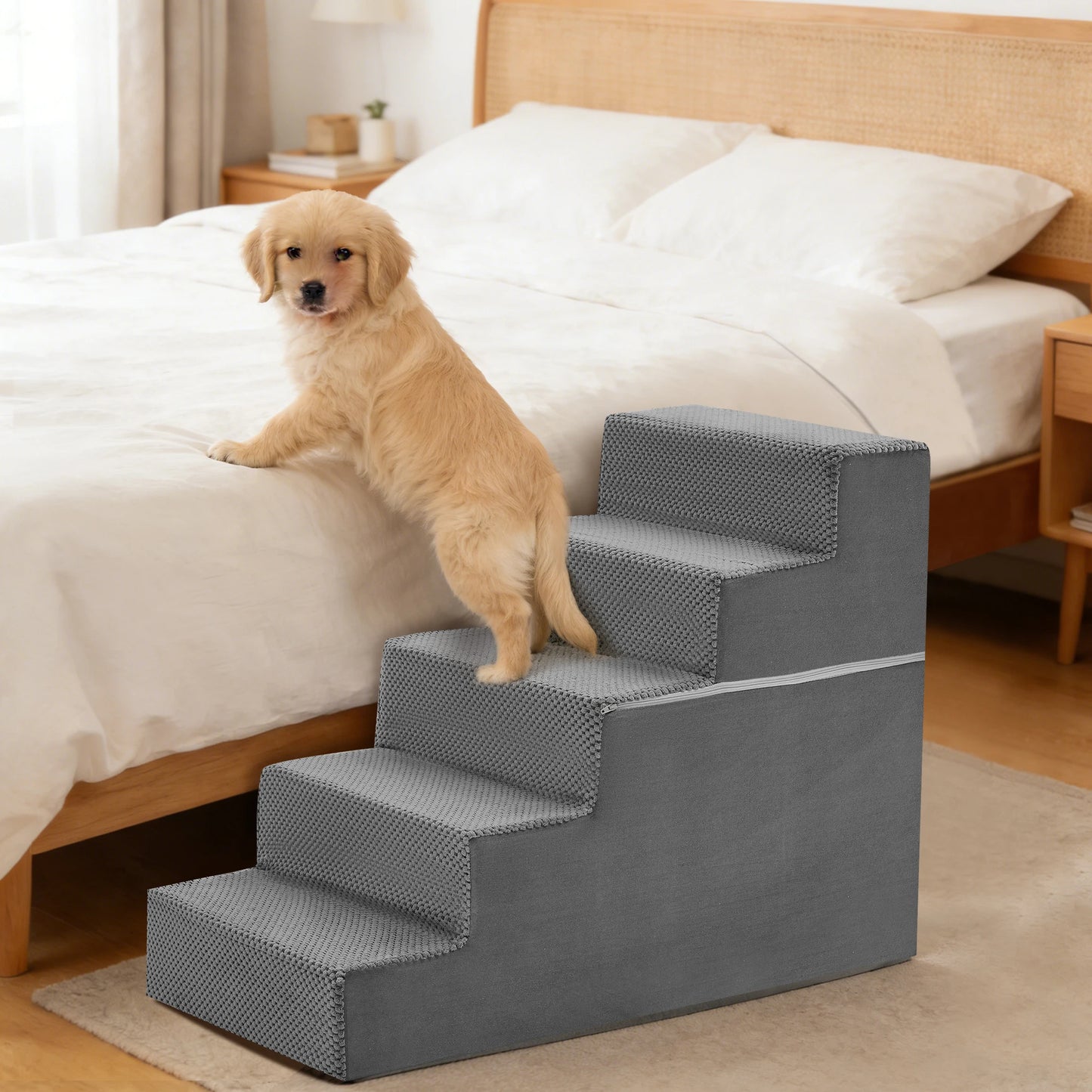 Right Angled Foam Dog Stairs 3 To 5 Steps Indoor Non Slip Ramp