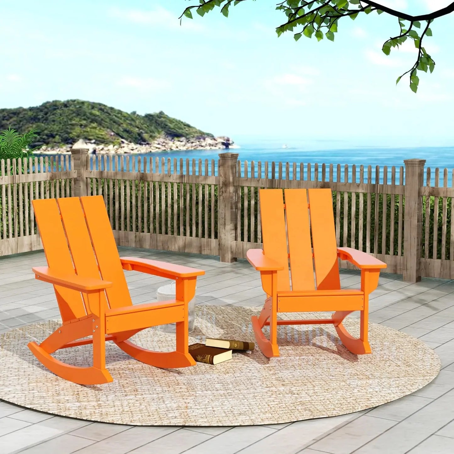 HDPE Modern Rocking Adirondack Chair Set UV Resistant Outdoor Patio