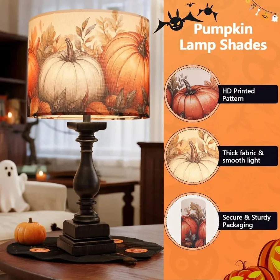 Halloween Pumpkin Design Drum Lamp Shade With Spider Theme
