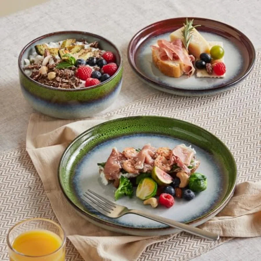 YAO HUI HUANG Stoneware Dinnerware Set Scratch-Resistant Reactive Glaze