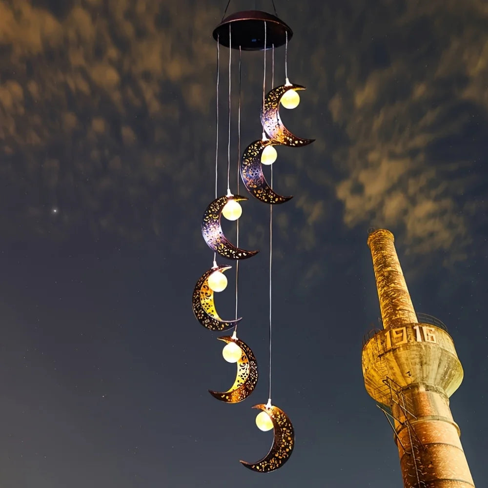 Solar Powered Moon Wind Chime Light Outdoor Waterproof Garden Decor
