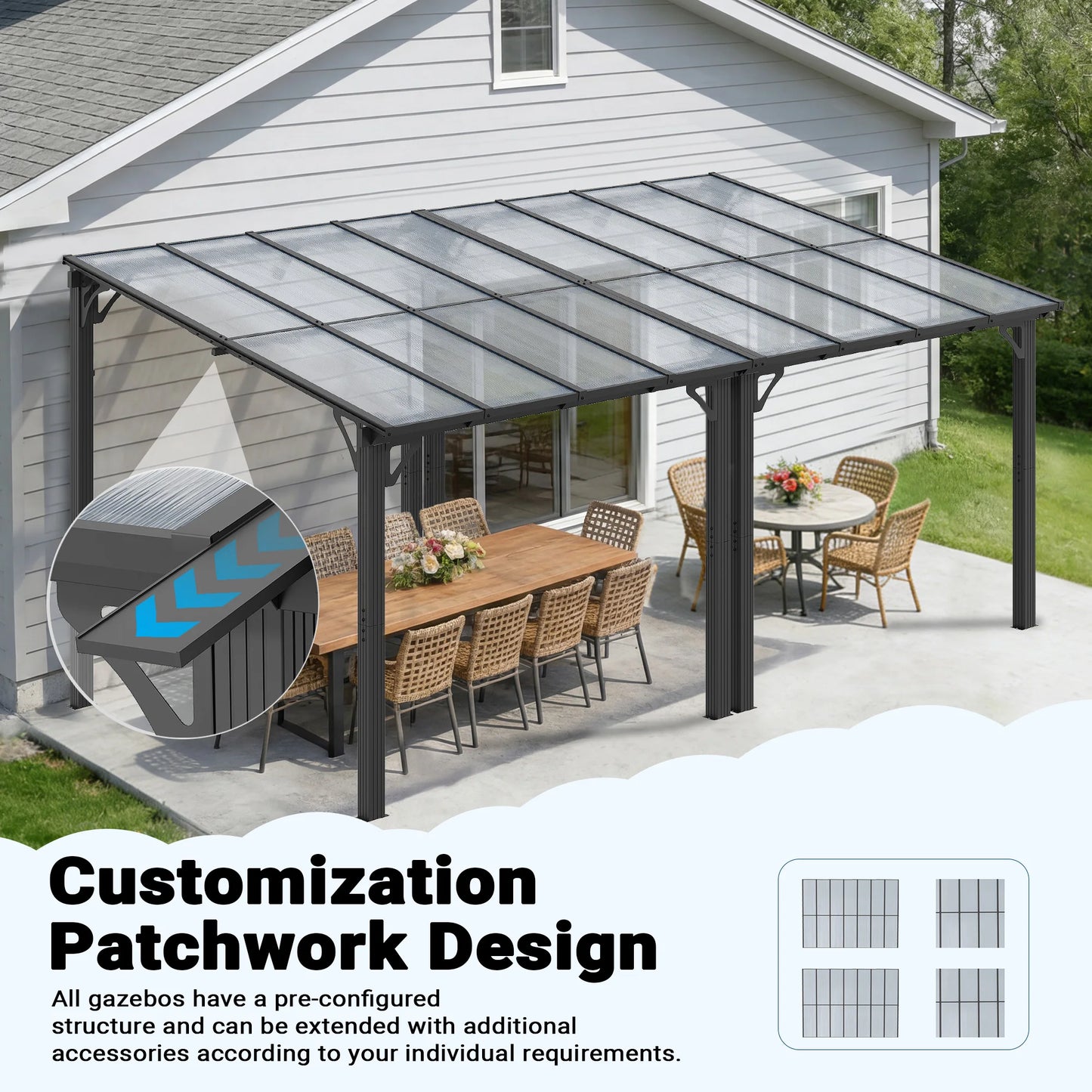 Polar Aurora Wall-Mounted Gazebo With Aluminum Frame And Polycarbonate Roof