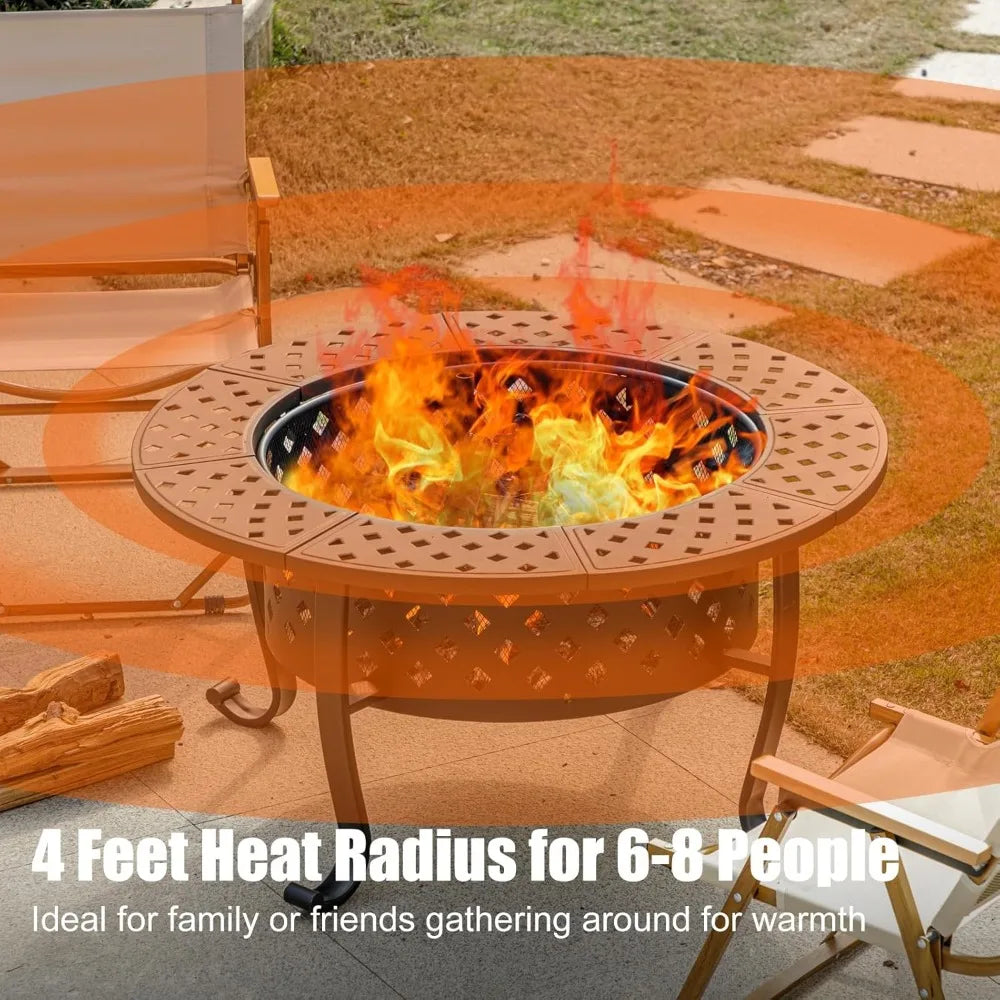P Wood Burning Fire Pit With Grills And Lid
