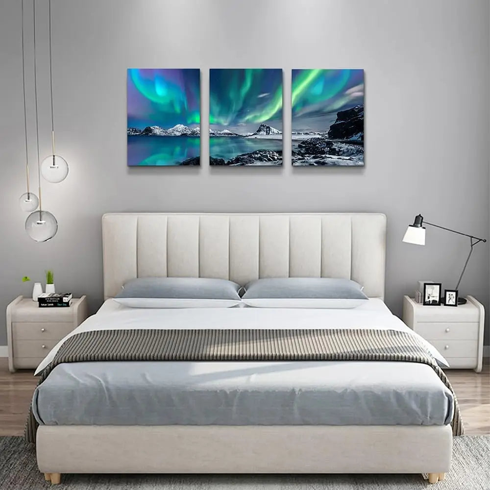 Abstract Mountain Aurora Landscape Canvas Wall Art Set