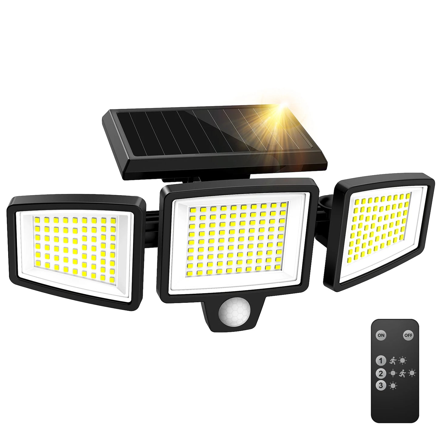 SZRSTH 3-Head Solar Motion Sensor Security Light With Wireless Remote