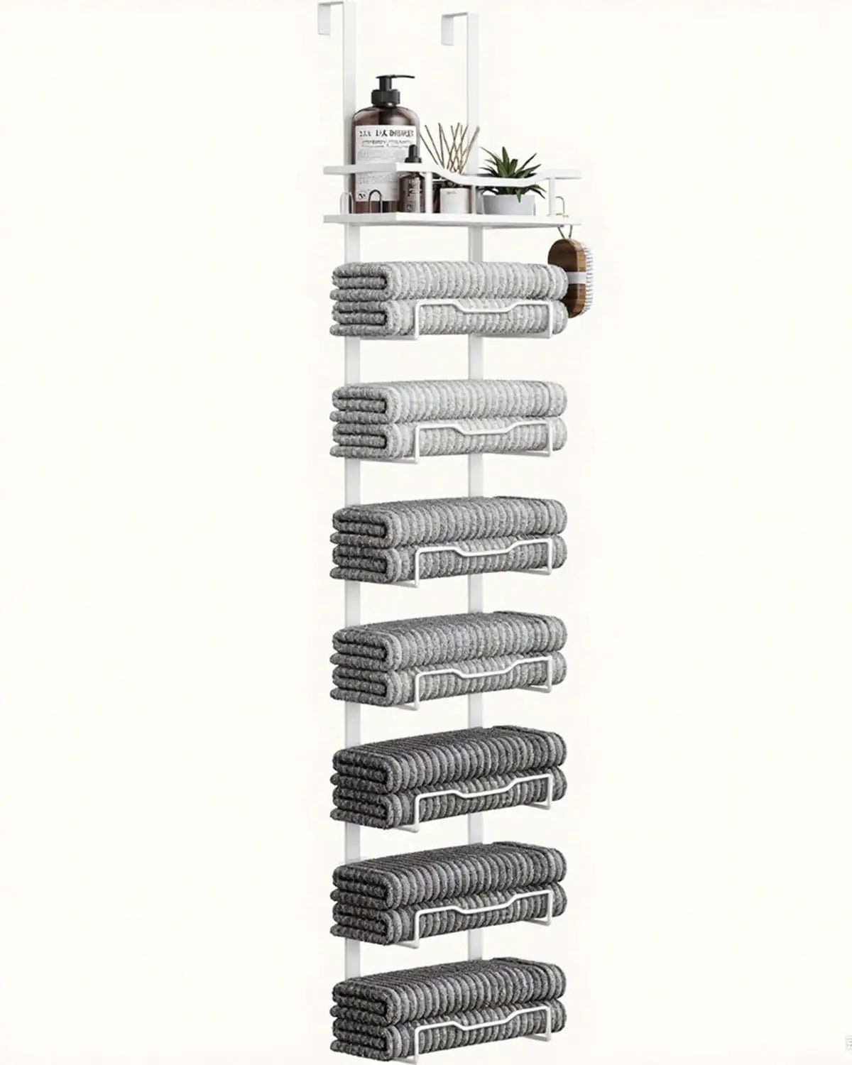 XIUWO 6-Tier No Drill Over The Door Hanging Towel Rack