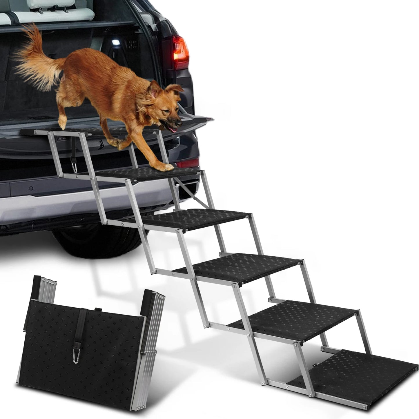 NONEDog Adjustable Foldable Dog Stairs Set For Cars And SUVs