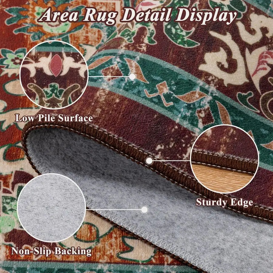 Christmas Boho Vintage Area Rug Machine Washable Low Pile Carpet