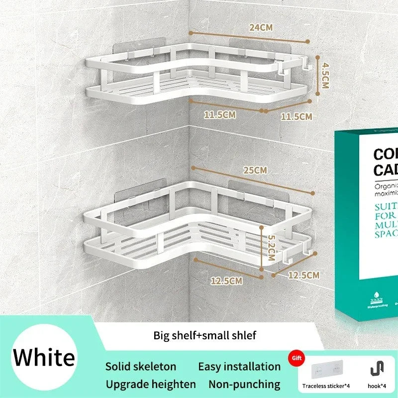 6-Piece Double-Layer Stainless Steel Corner Shelf No-Drill Wall Mount