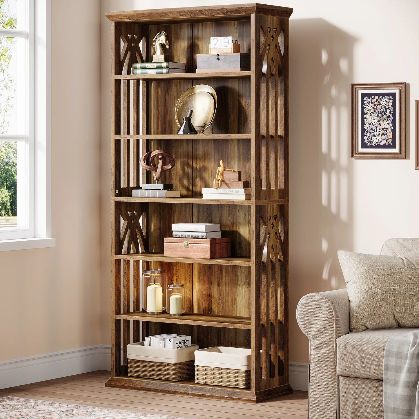 Tribesigns Six Tier Wooden Bookcase For Home Display
