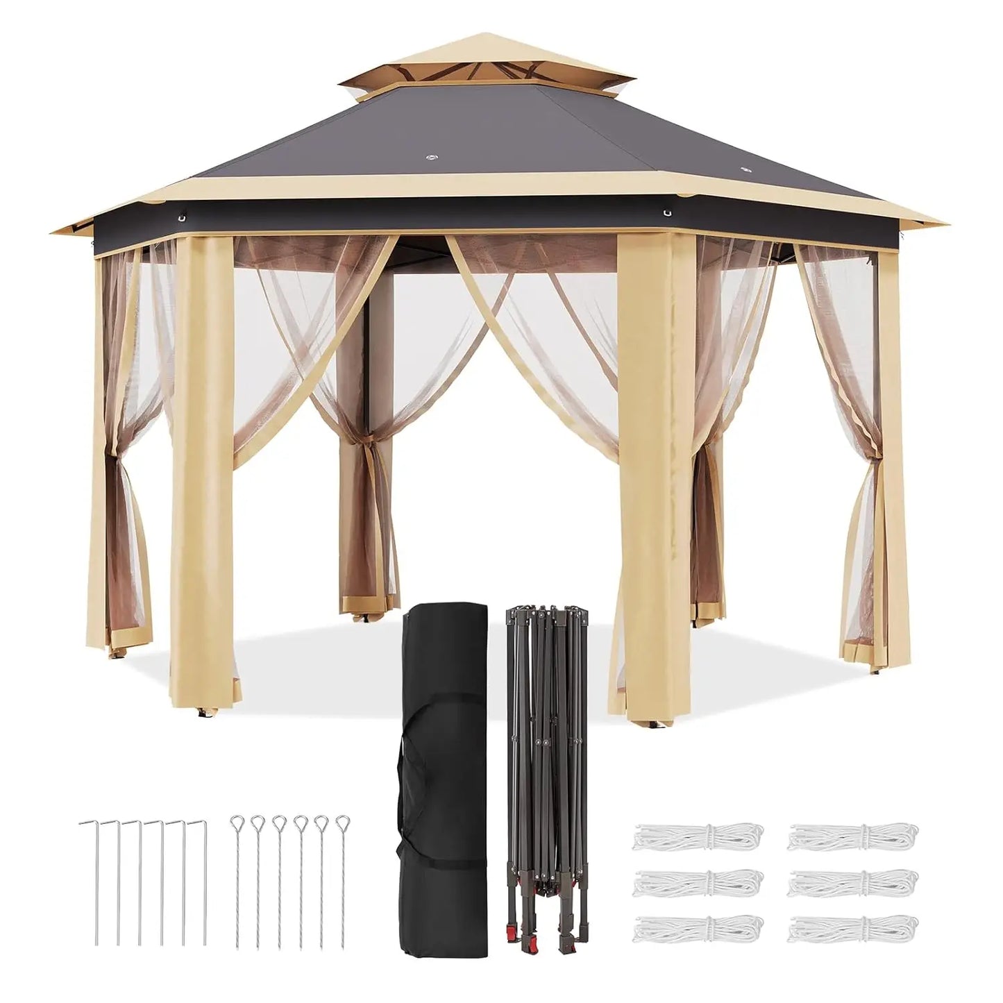 Heavy Duty Pop Up Gazebo Tent Mesh Windows Mosquito Netting