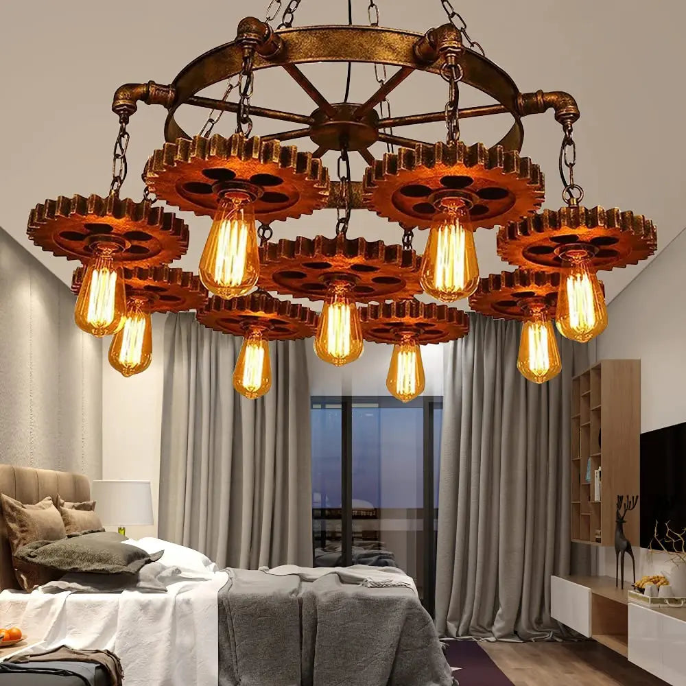 Industrial 9-Light Vintage Steampunk Chandelier Pendant Lamp