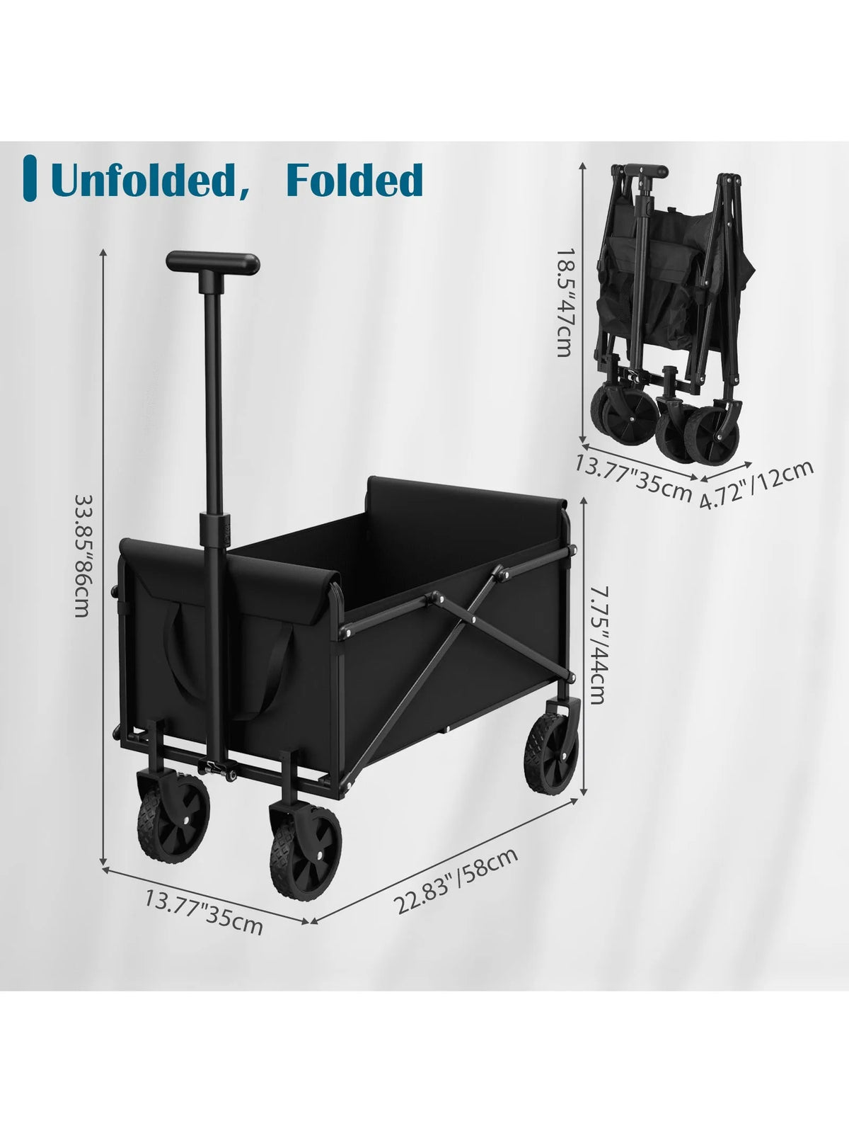 Heavy Duty Folding Garden Wagon With Adjustable Handle For Outdoors