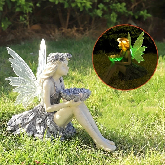 Solar Fairy Garden Statue Light for Outdoor Decoration Resin Flower