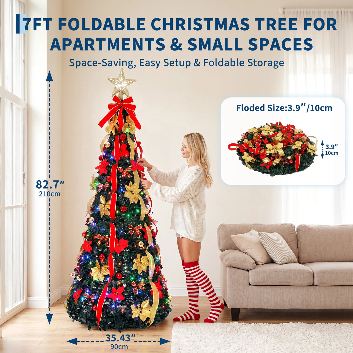 HiMISS Pre Lit Pop Up Christmas Tree With Projection Star topper