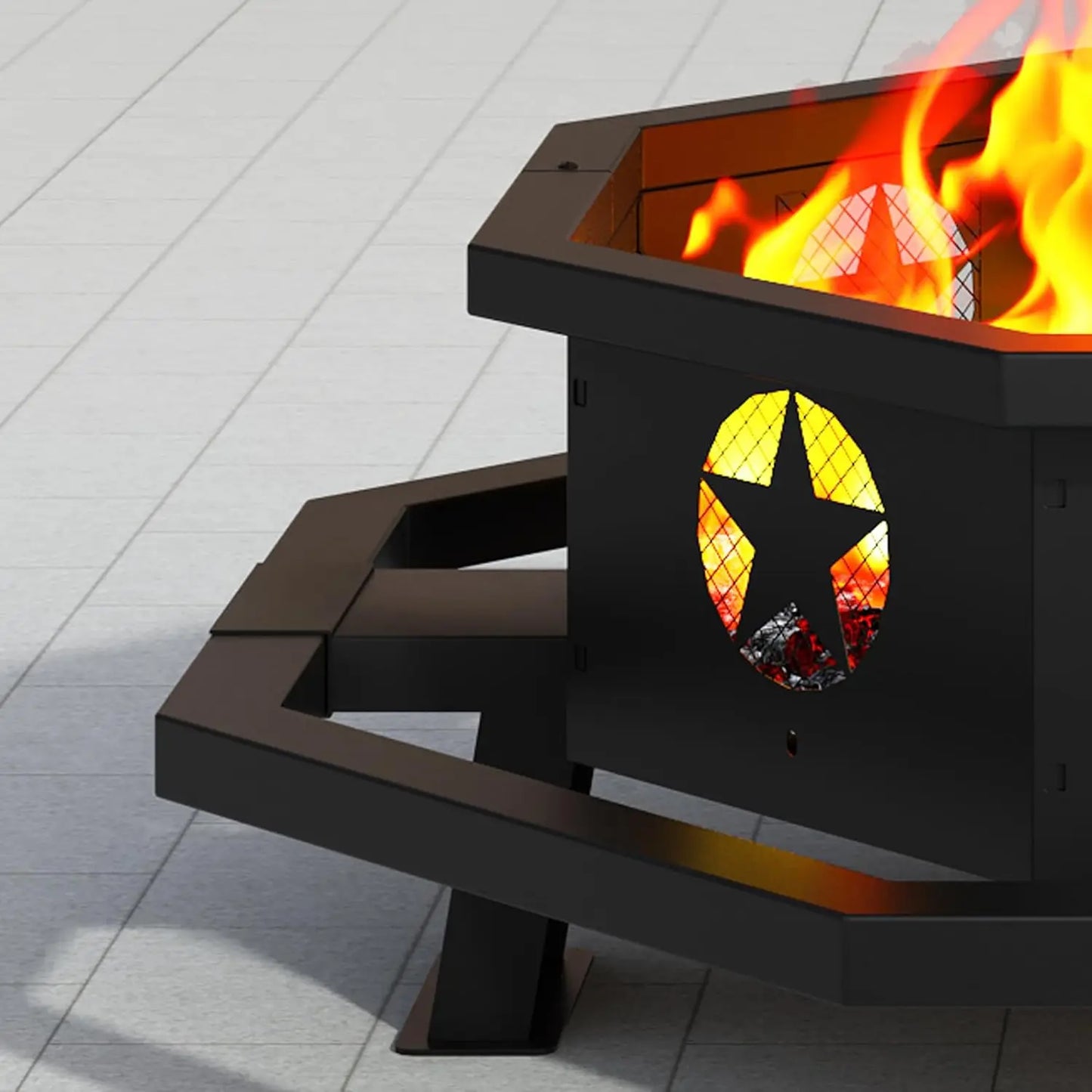 Hexagonal Outdoor Wood Burning Fire Pit With Poker