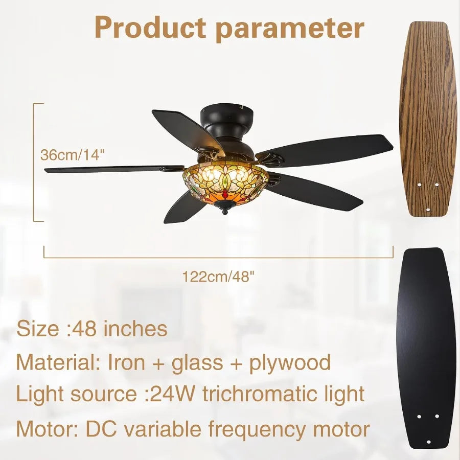 Tiffany Style Six Speed Ceiling Fan With Integrated Lights