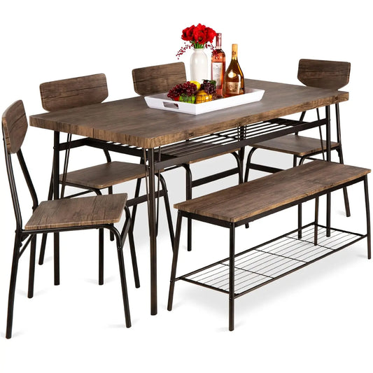 Modern Dining Set With Table Bench And Four Chairs