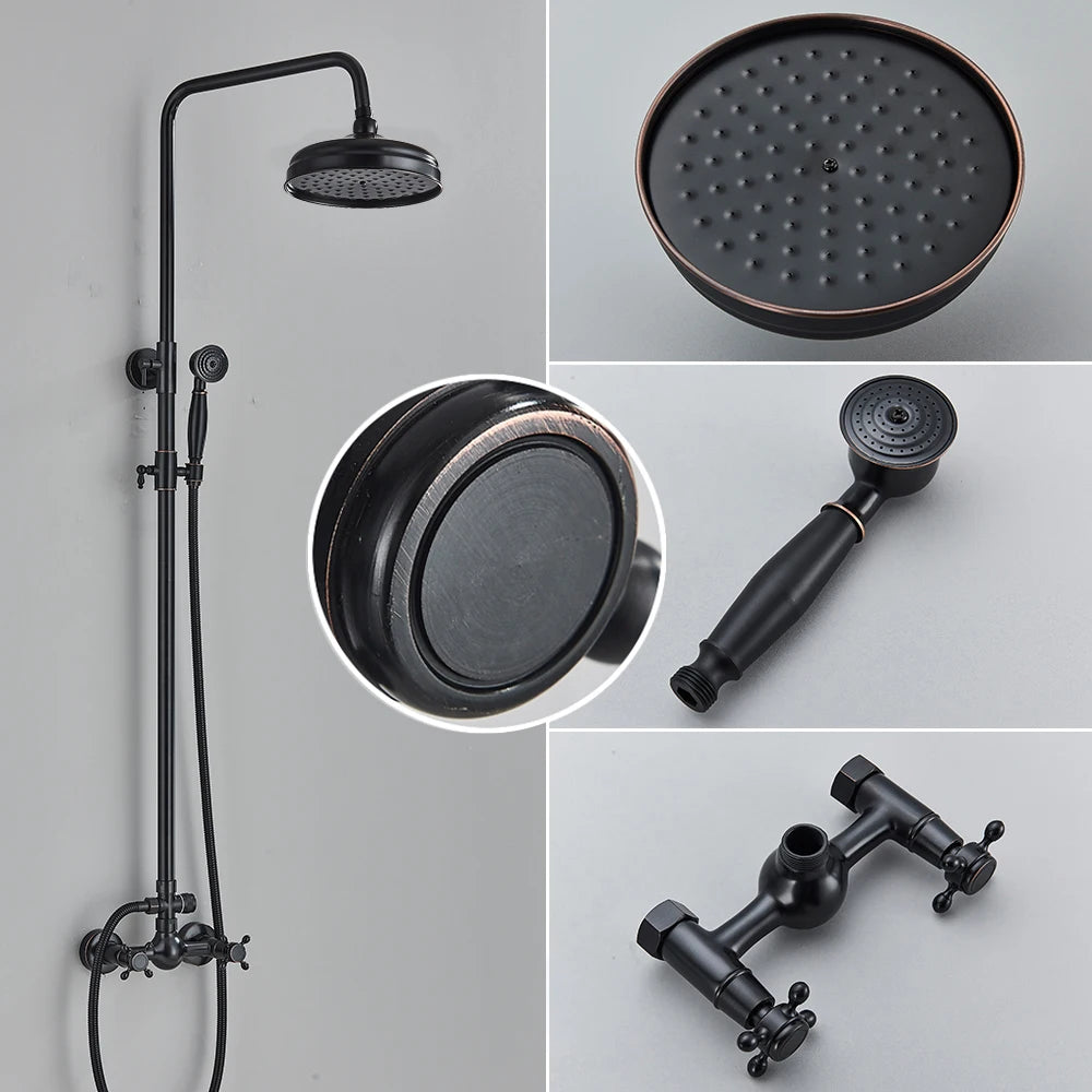 Poiqihy Black In Wall Brass Rainfall Shower Set
