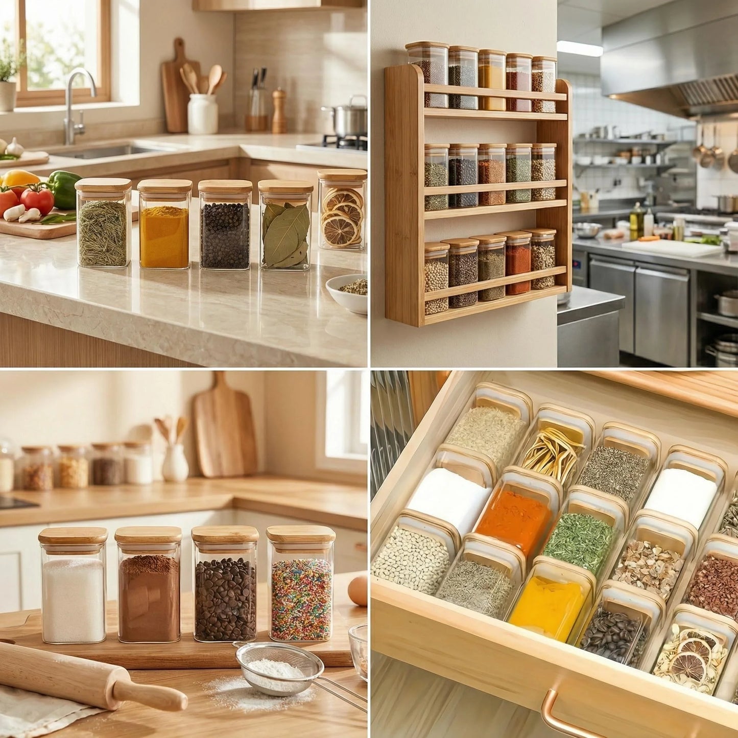 Glass Spice Storage Jar Set, 12 Pieces With Labels