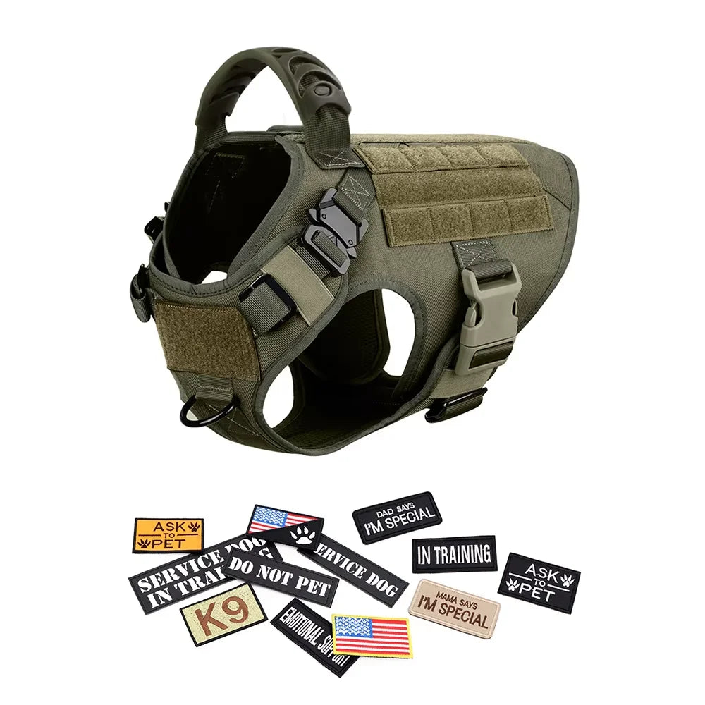 Military Large Dog Harness Set With Patches And Leash Accessories